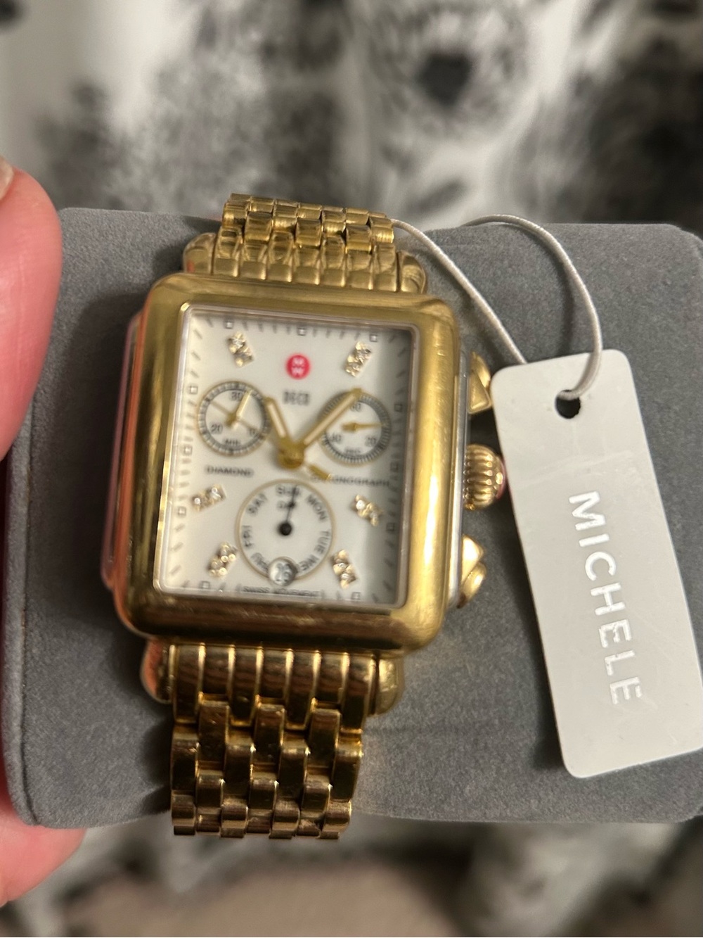 Michele Gold-Tone Diamond Accent Chronograph Watch - White Dial